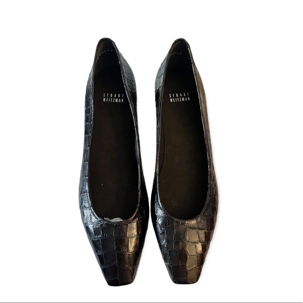 Stuart Weitzman Black Croc-Embossed Flats